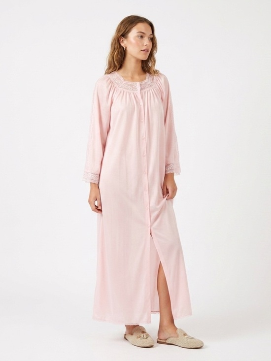 Diane Von Furstenberg Other - Diane Von Furstenberg Long Soft Pink Button-Front Nightgown with Lace